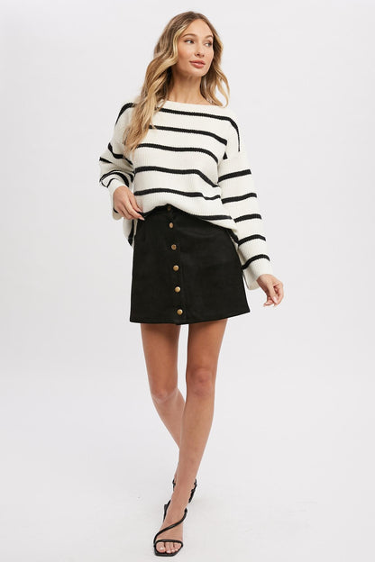 STRIPE RIBBED PULLOVER SWEATER