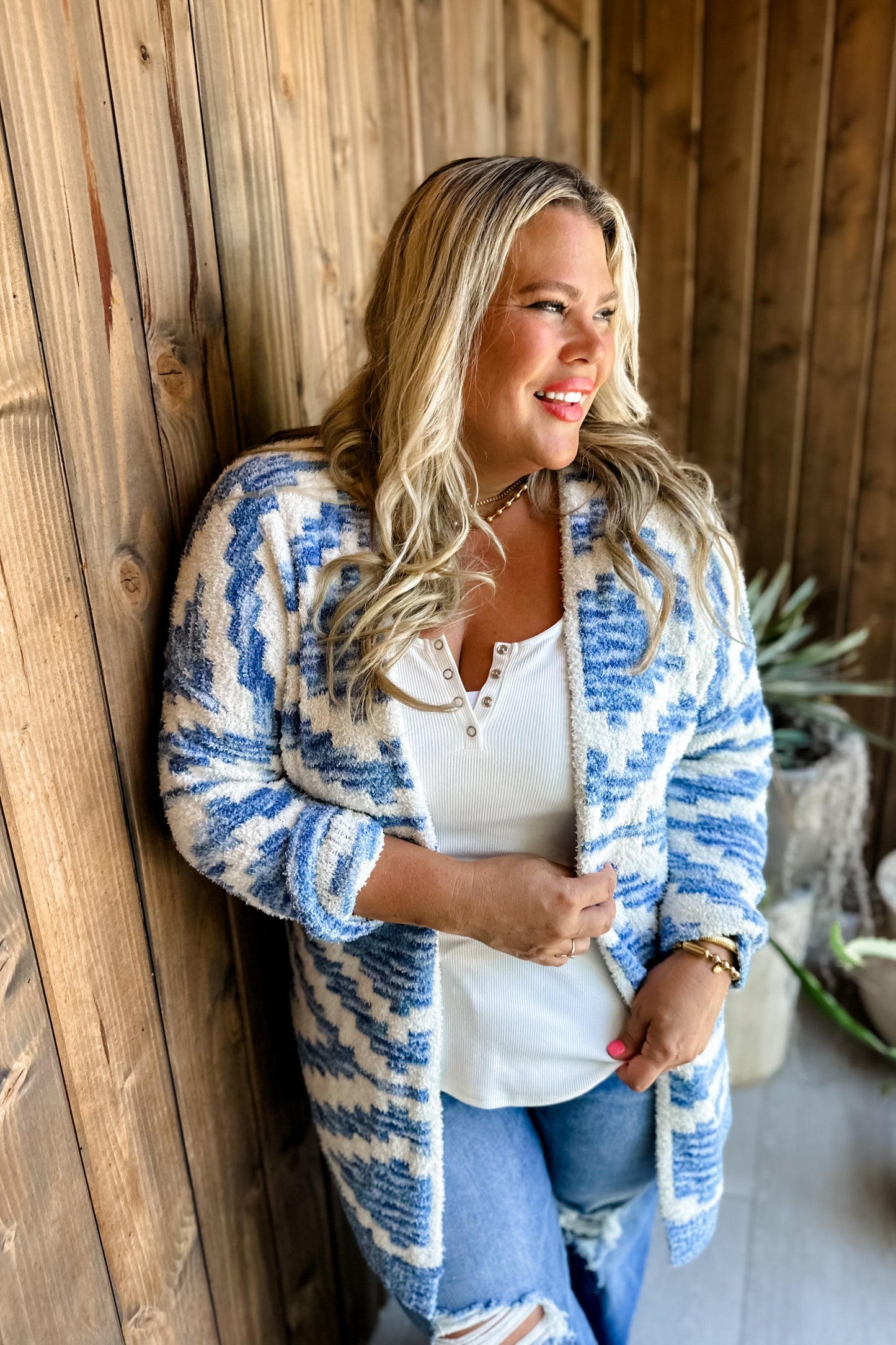 AVERY AZTEC CLOUD CARDIGAN in BLUE