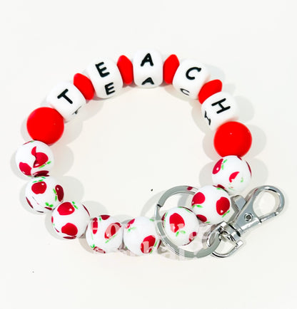 Teacher Apple Beaded Silicone Bead Keychain