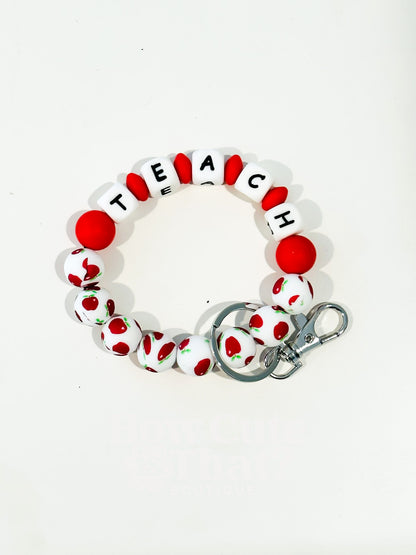 Teacher Apple Beaded Silicone Bead Keychain