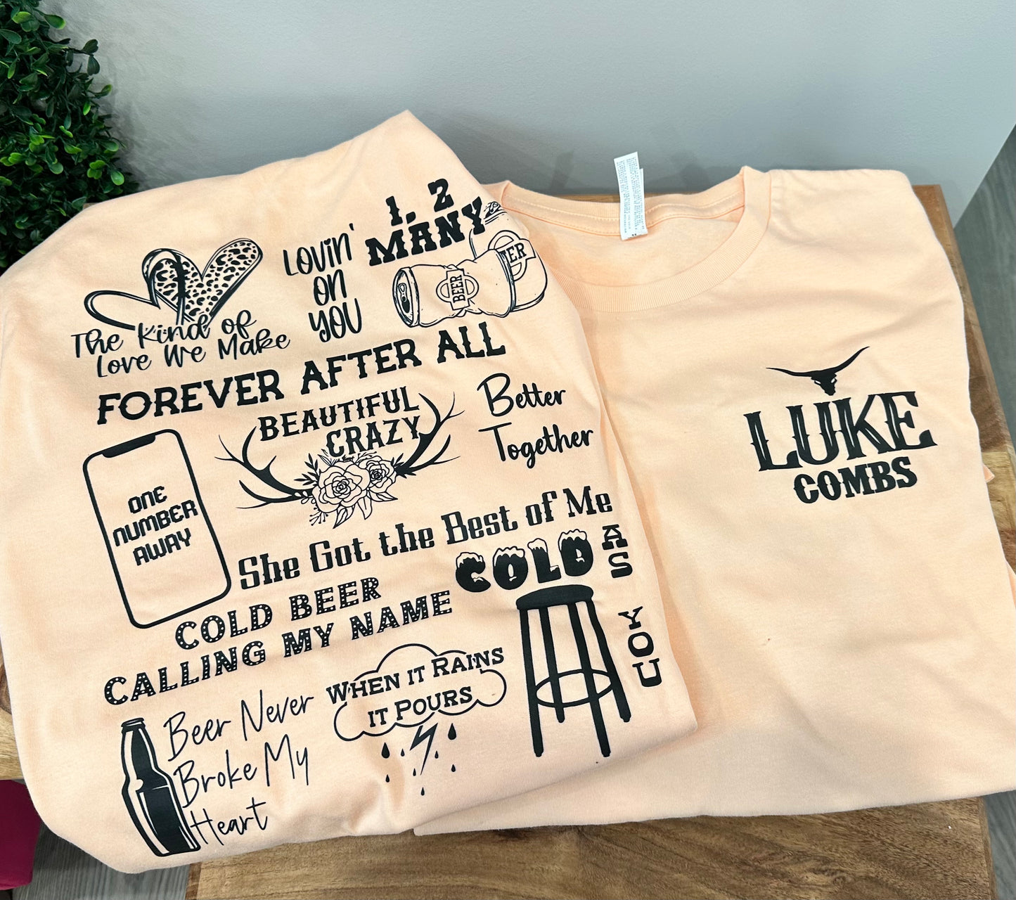 Luke Combs Graphic Tee Shirt (double sided) in PEACH