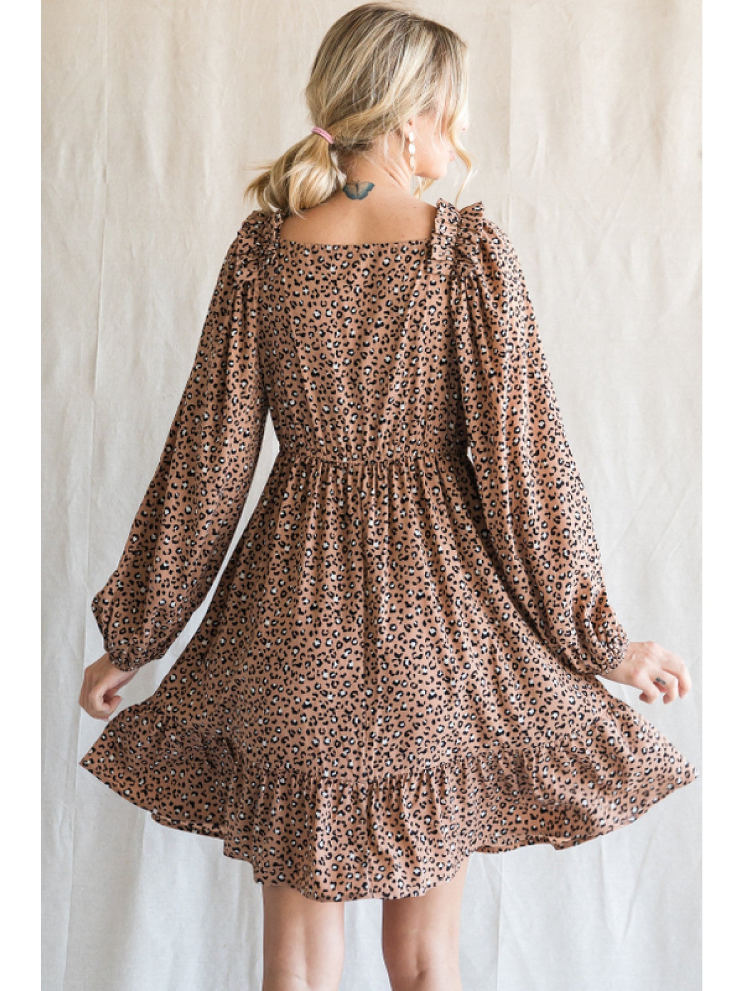 Leopard dress with frilled detail