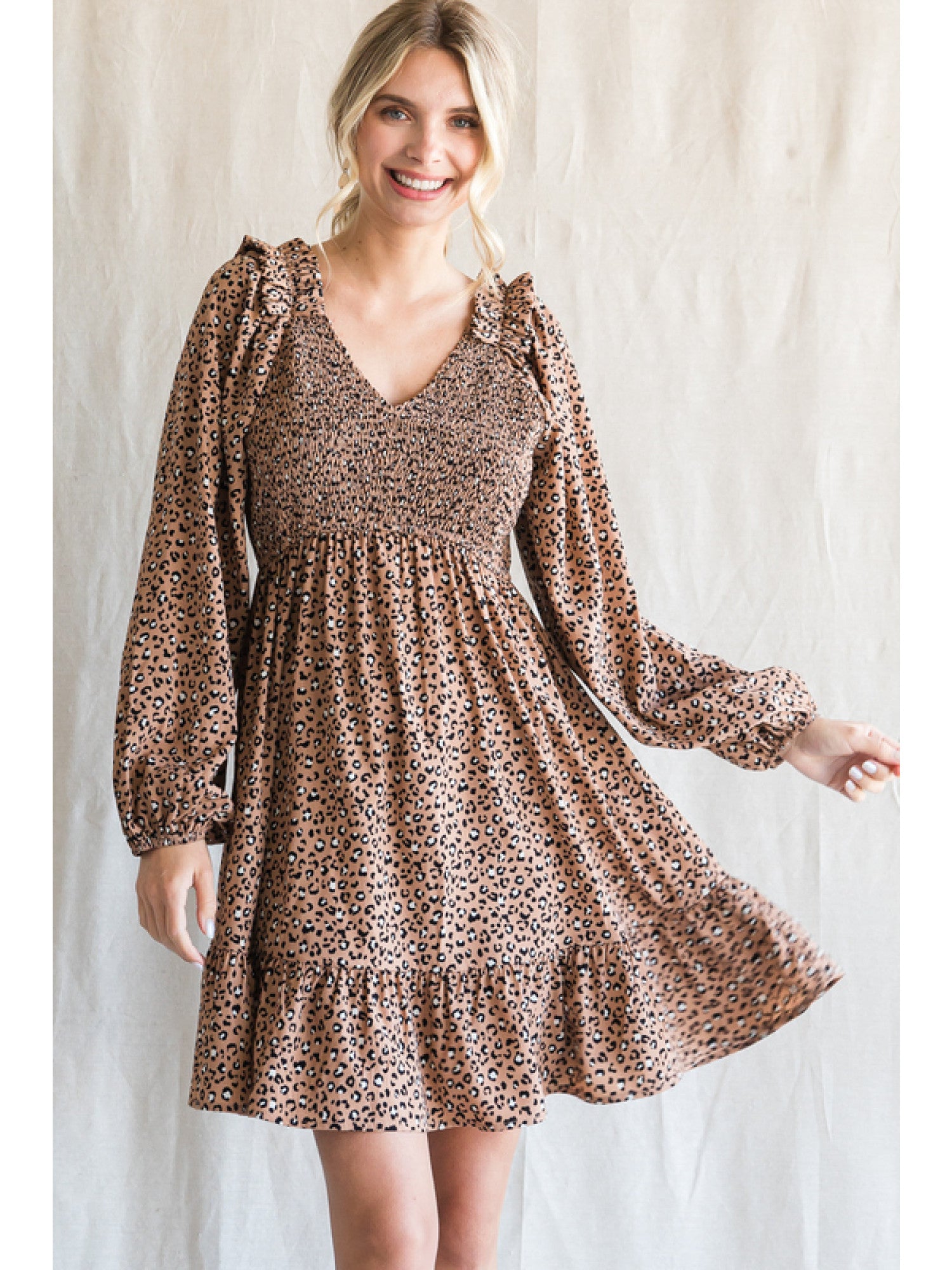 Leopard dress with frilled detail-How Cute is That? Boutique