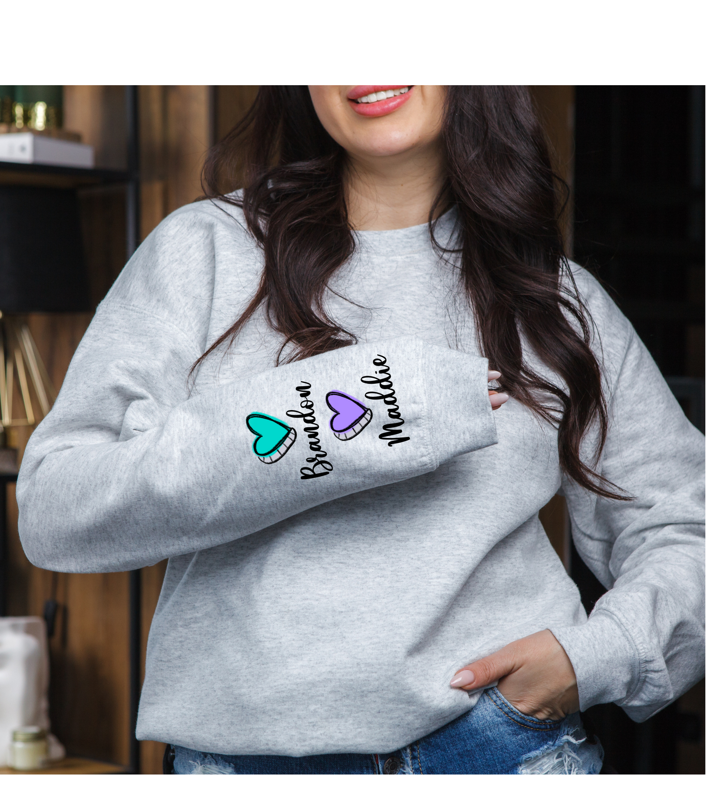 This Mom Wears her Heart on her Sleeve Custom Crewneck Sweatshirt