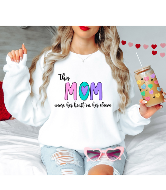 This Mom Wears her Heart on her Sleeve Custom Crewneck Sweatshirt