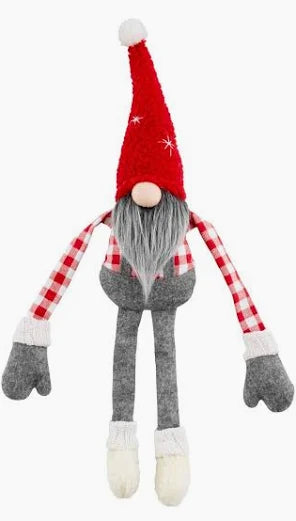 OVERALLS  DANGLE LEG CHRISTMAS GNOME with red sherpa hat