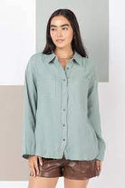 Frayed hem detail solid woven shirt top-How Cute is That? Boutique