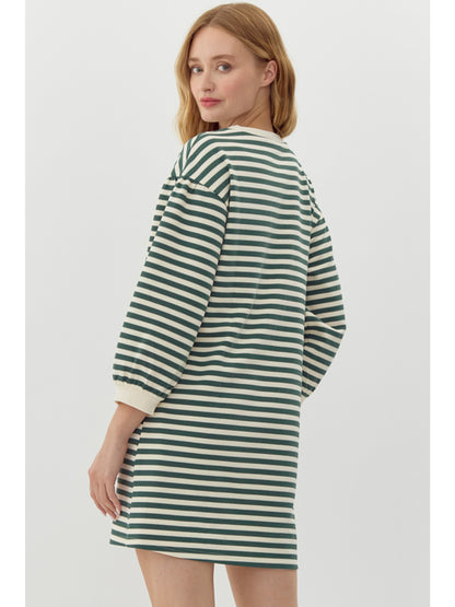 Striped Dress in Hunter Green