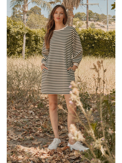 Striped Dress in Hunter Green