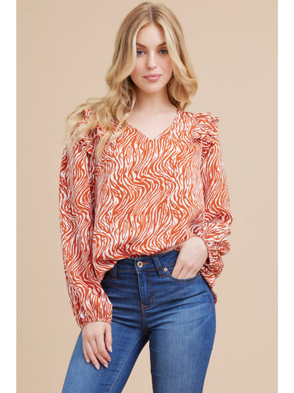 Zebra Print Blouse Top in Rust