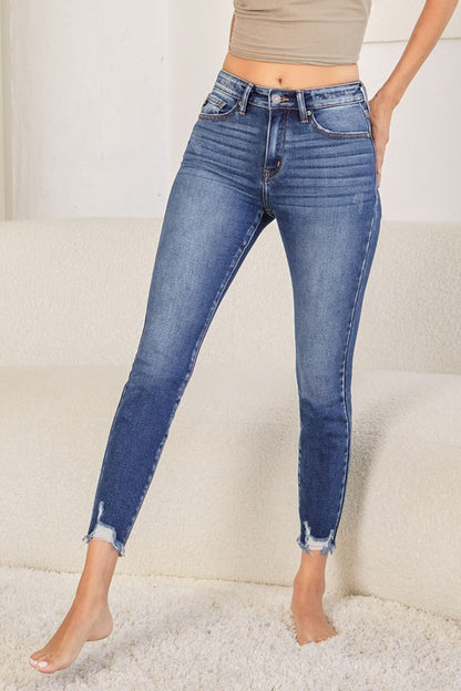 Kan Can HIGH RISE RAW HEM ANKLE SKINNY