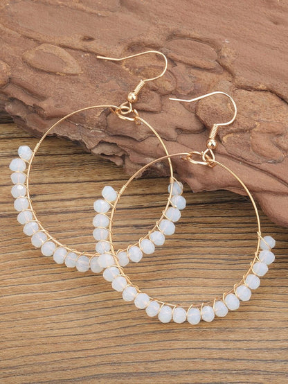 Beaded Round Circle Drop Gold Earrings