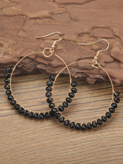 Beaded Round Circle Drop Gold Earrings