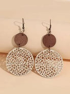 Wood and PU Leather Round Drop Earrings-How Cute is That? Boutique