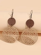 Wood and PU Leather Round Drop Earrings-How Cute is That? Boutique