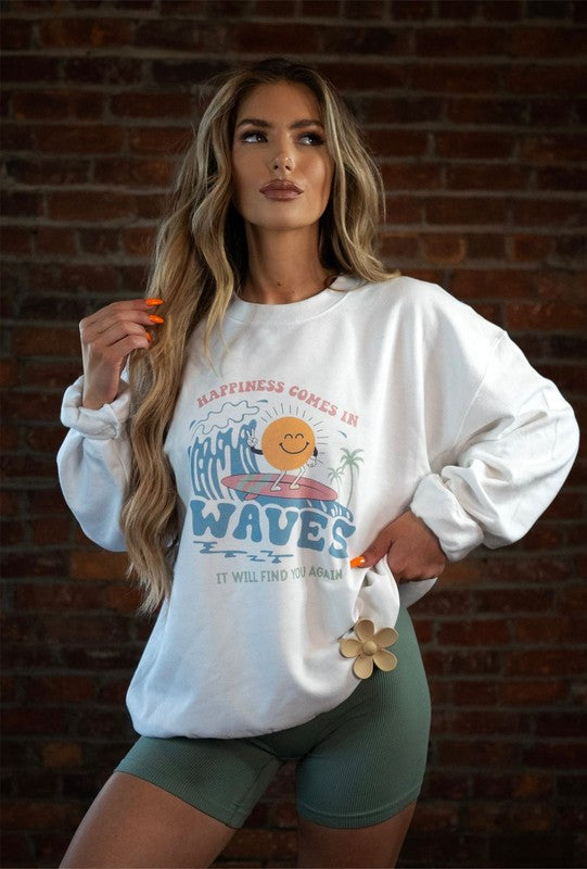 Happiness Comes in Waves Crewneck Sweatshirt