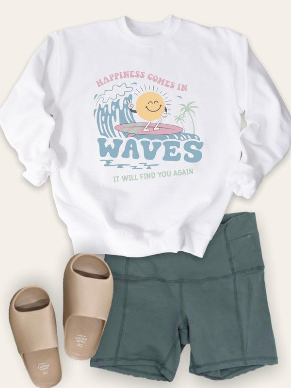 Happiness Comes in Waves Crewneck Sweatshirt