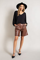 PUFF SLEEVE V-NECK BLOUSE TOP in BLACK-How Cute is That? Boutique