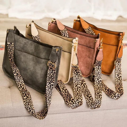 LEATHER Crossbody Purse with Leopard Straps