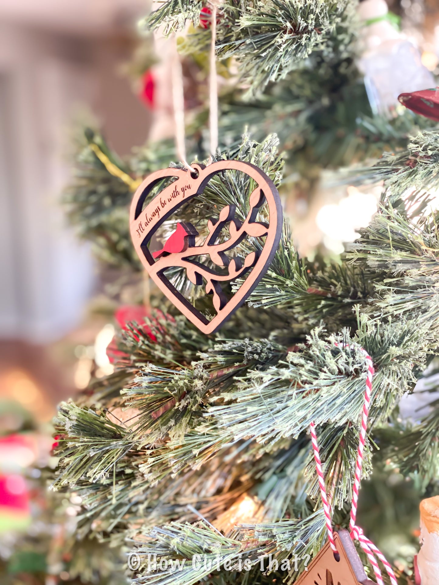 Cardinal Memorial Christmas Ornament in Cherry Wood