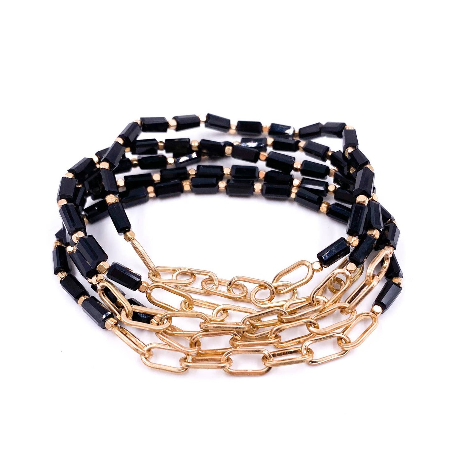 Paisley Black Beads and Link Bracelet Set