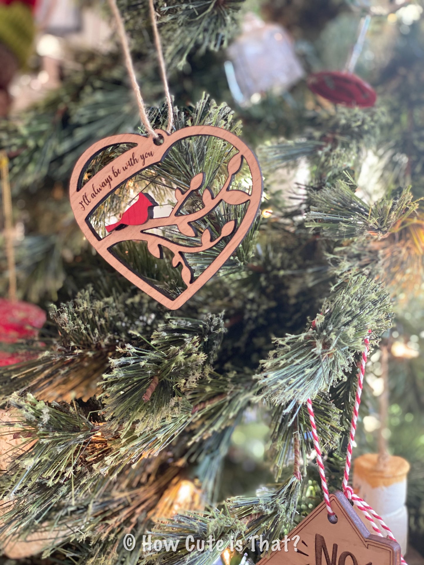 Cardinal Memorial Christmas Ornament in Cherry Wood