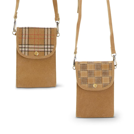 8 Inch Assorted Suede Plaid Cell Phone Bag