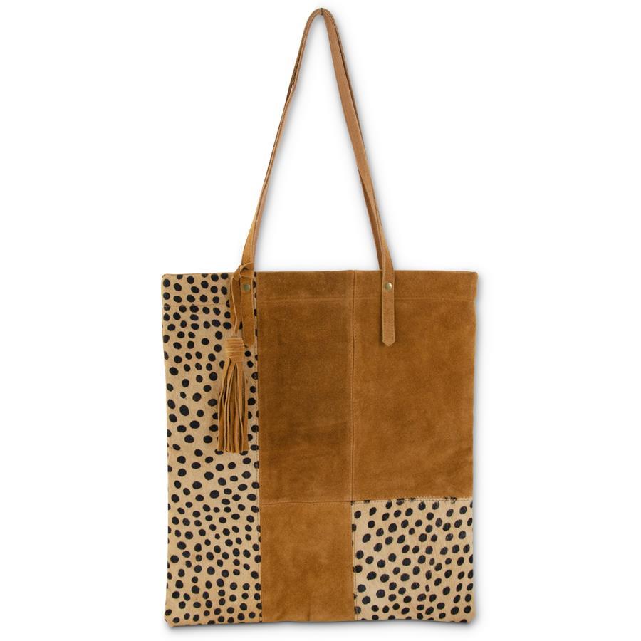 16 Inch Leopard Patch Suede Tote w/Cell Phone Pocket-How Cute is That? Boutique