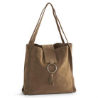 TAUPE SUEDE TOTE W/CIRCLE-How Cute is That? Boutique