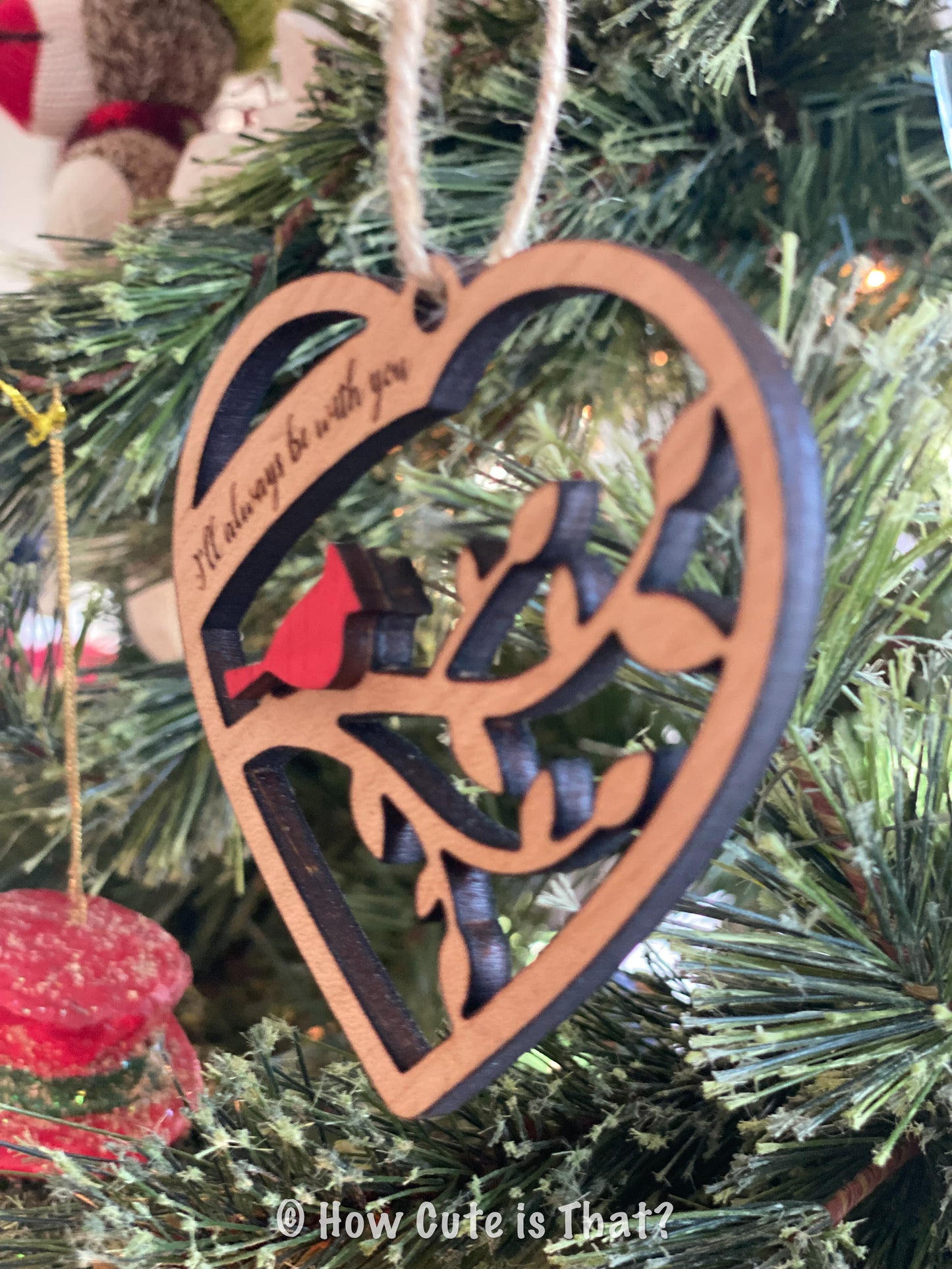 Cardinal Memorial Christmas Ornament in Cherry Wood