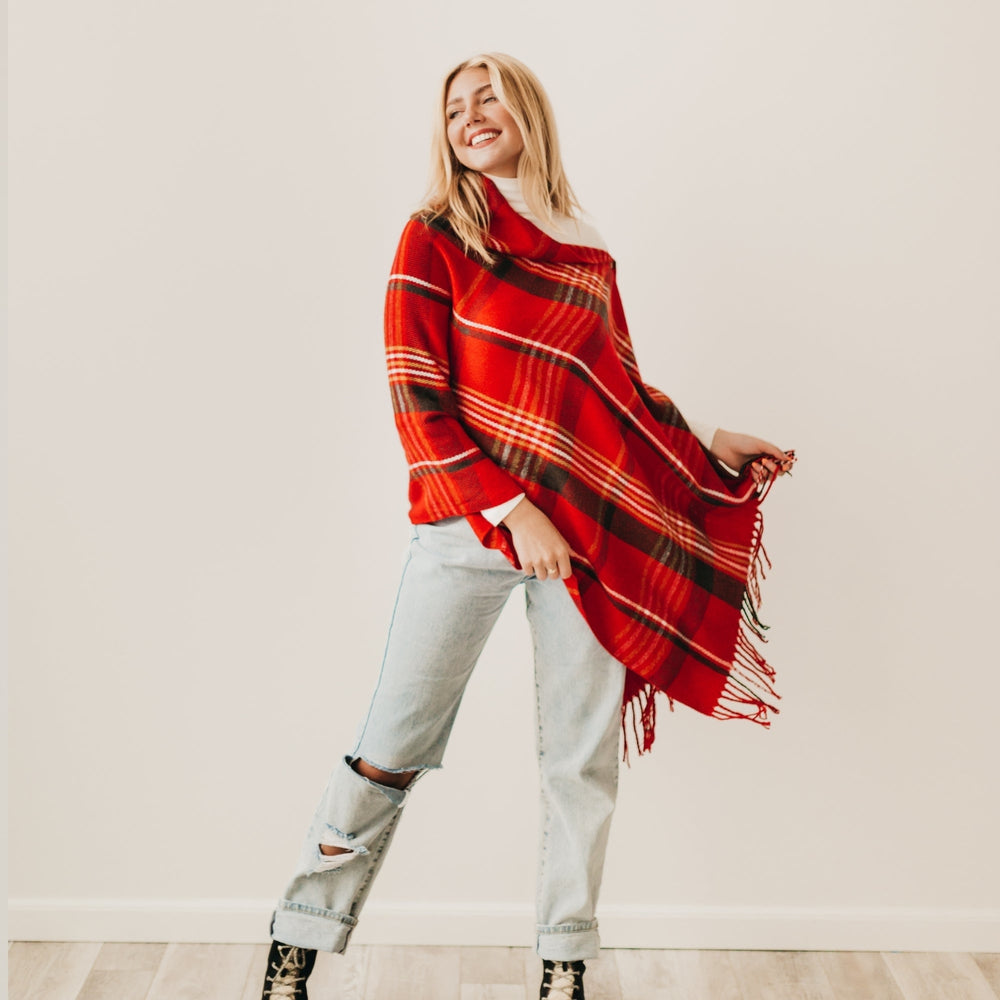 BUTTON PLAID SHAWL SCARF