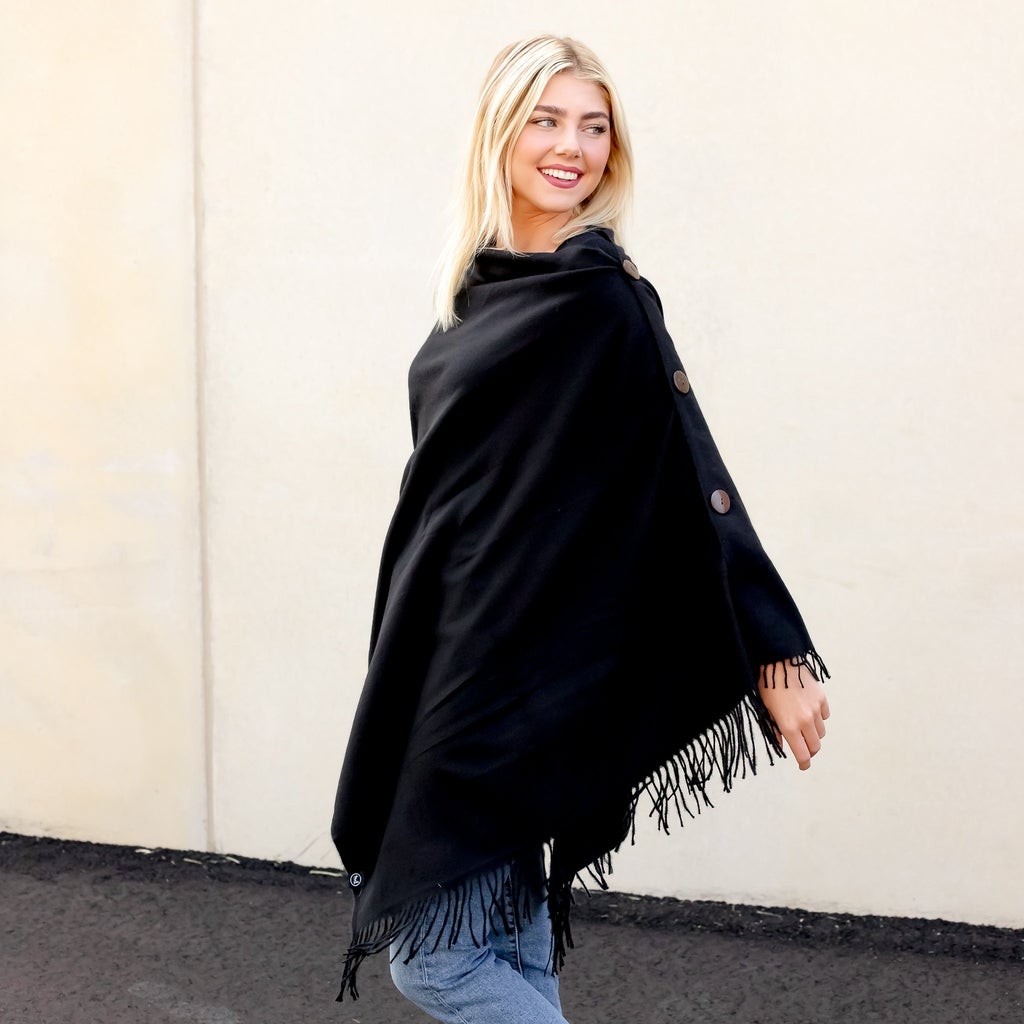 BUTTON PLAID SHAWL SCARF