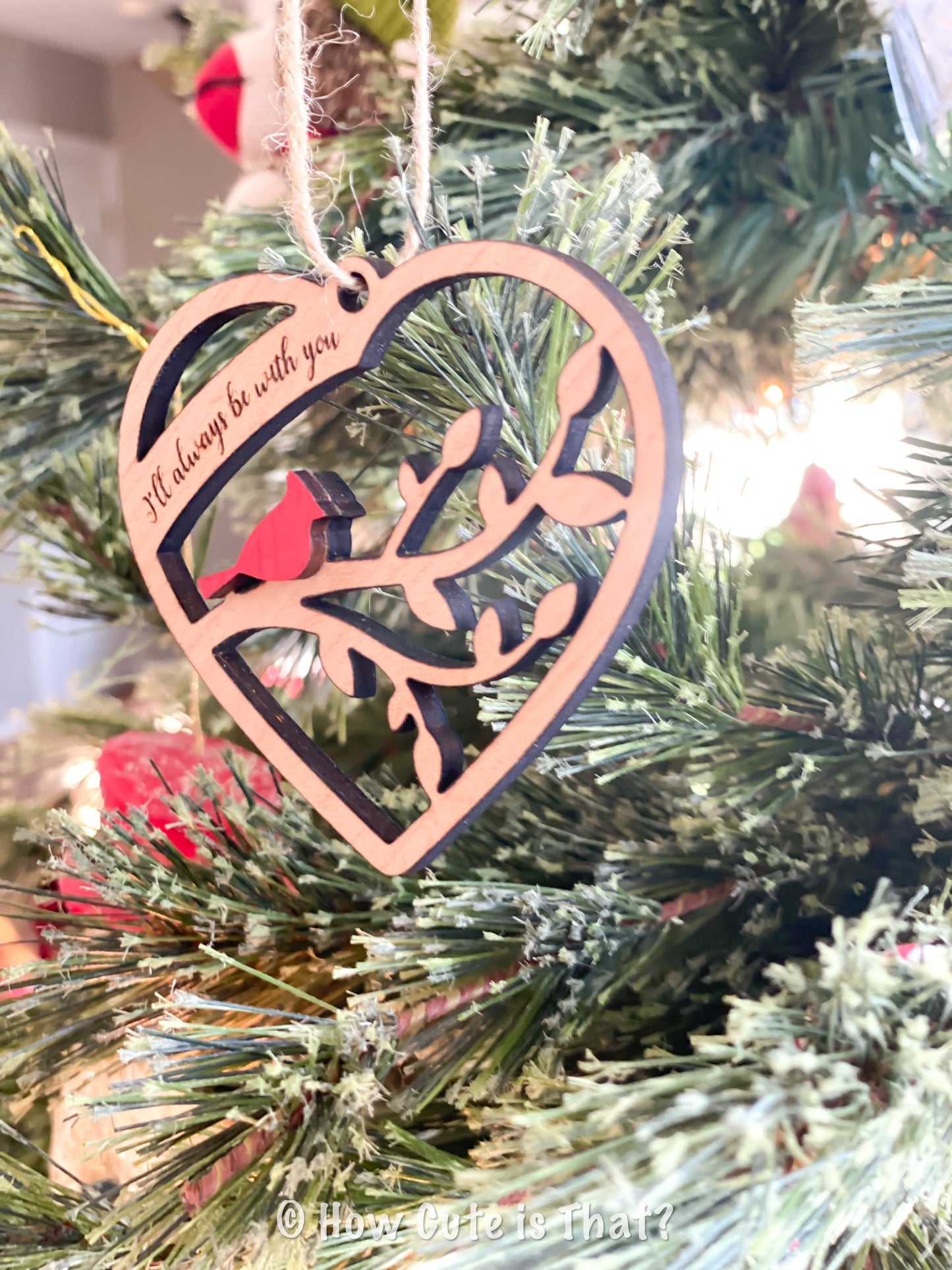 Cardinal Memorial Christmas Ornament in Cherry Wood