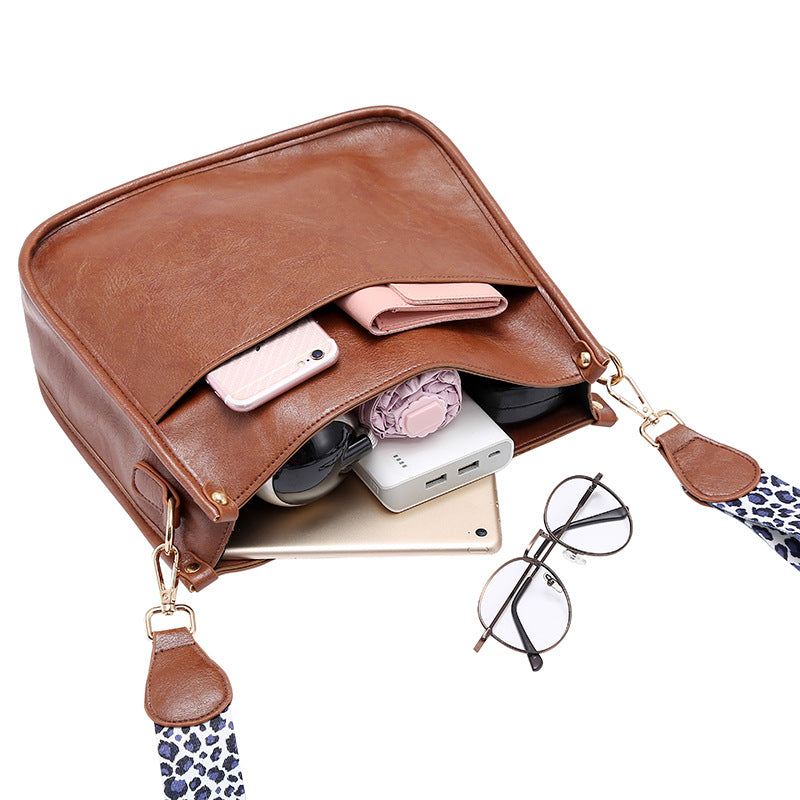 PU Leather Crossbody Purse with white leopard strap