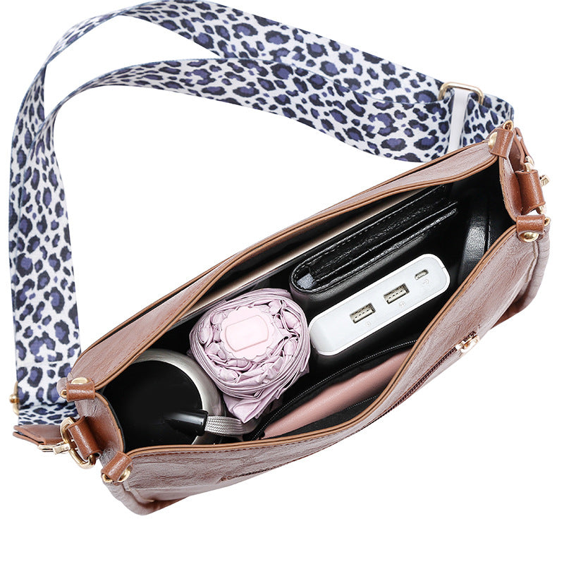 PU Leather Crossbody Purse with white leopard strap