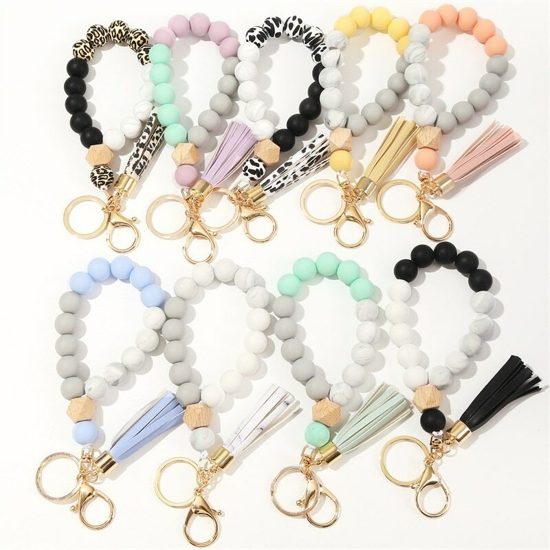 Silicone Beaded Keychains with Tassel