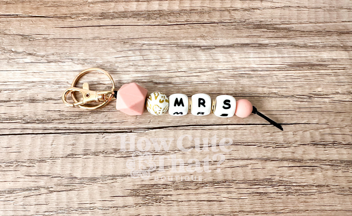 MRS. Gold Leopard and Blush Silicone Beaded Keychain