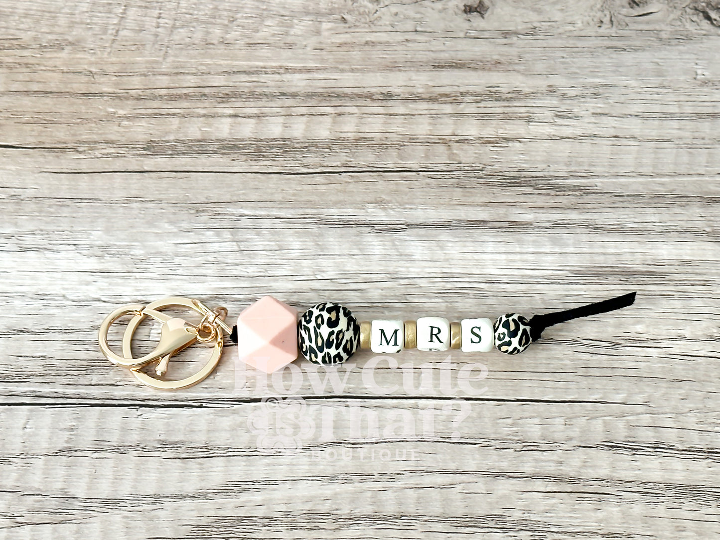 MRS. Leopard and Blush Beaded Keychain