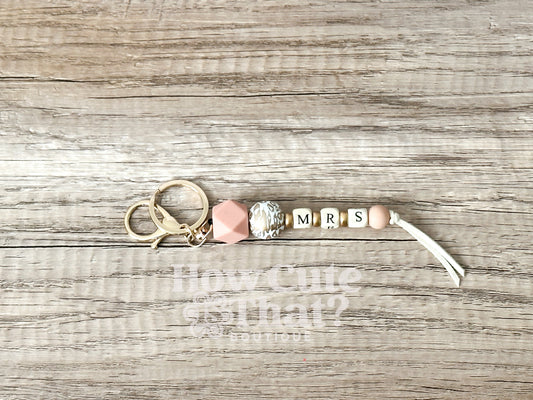 Gold Leopard and Blush Beaded MRS. Keychain