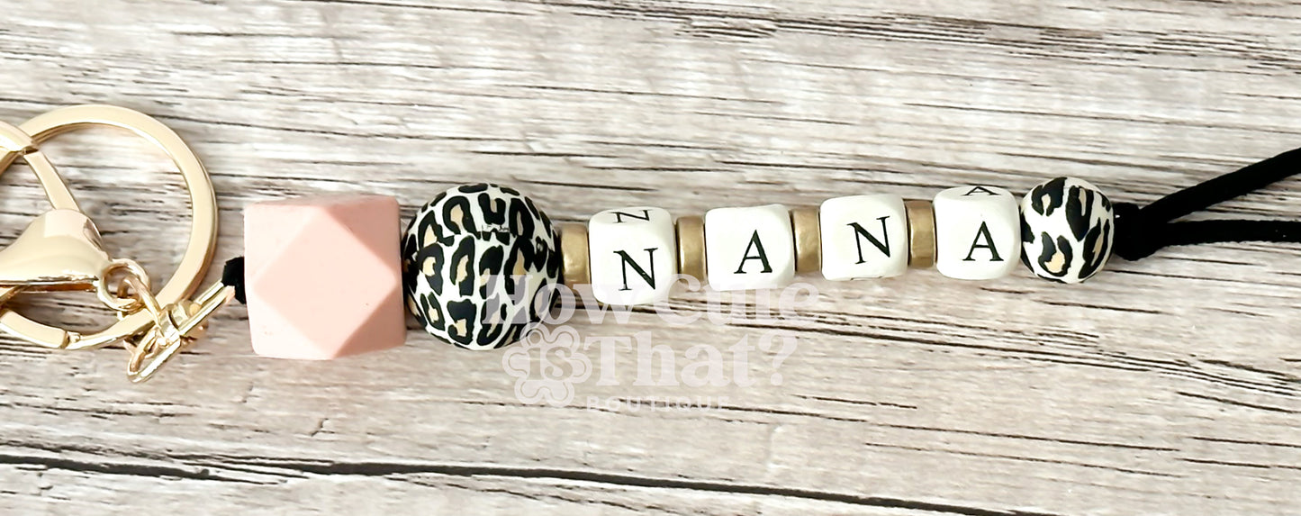 Nana Leopard and Blush Beaded Keychain