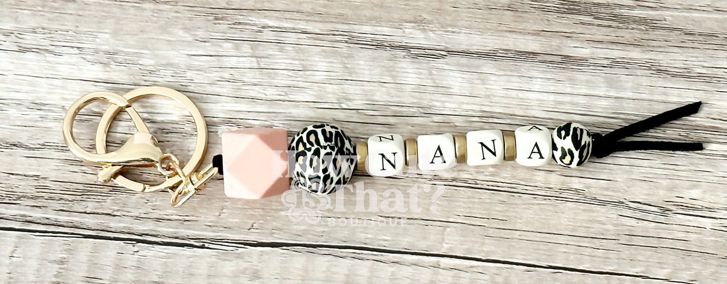Nana Leopard and Blush Beaded Keychain