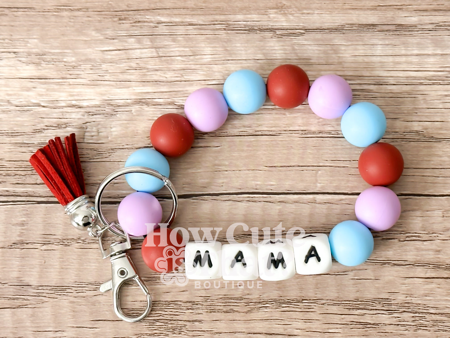 Blue, Purple, and Maroon MAMA Silicone Bead Keychain