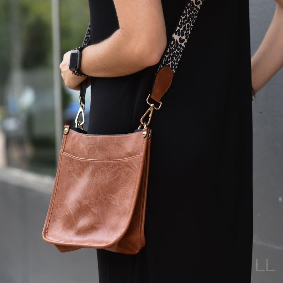 LEATHER Crossbody Purse with Leopard Straps