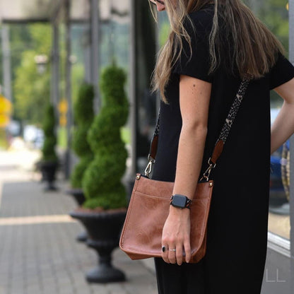 LEATHER Crossbody Purse with Leopard Straps