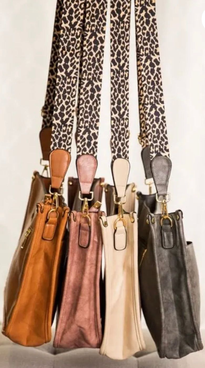 LEATHER Crossbody Purse with Leopard Straps