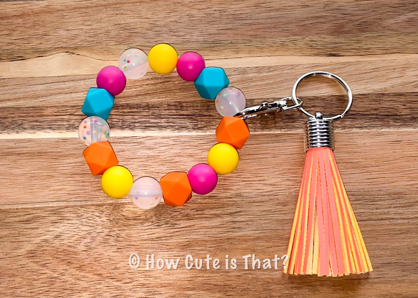 Personalized Confetti Silicone Beaded Bracelet Keychain
