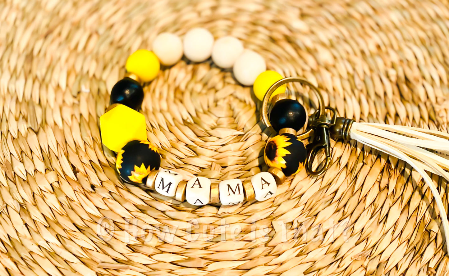 Sunflower MAMA Silicone Beaded Bracelet Keychain
