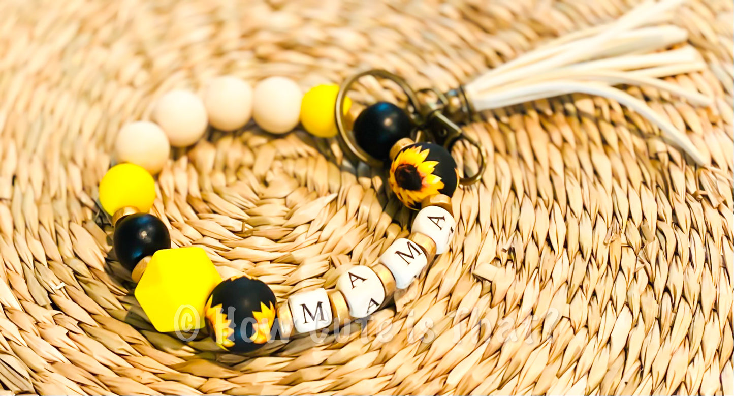 Sunflower MAMA Silicone Beaded Bracelet Keychain