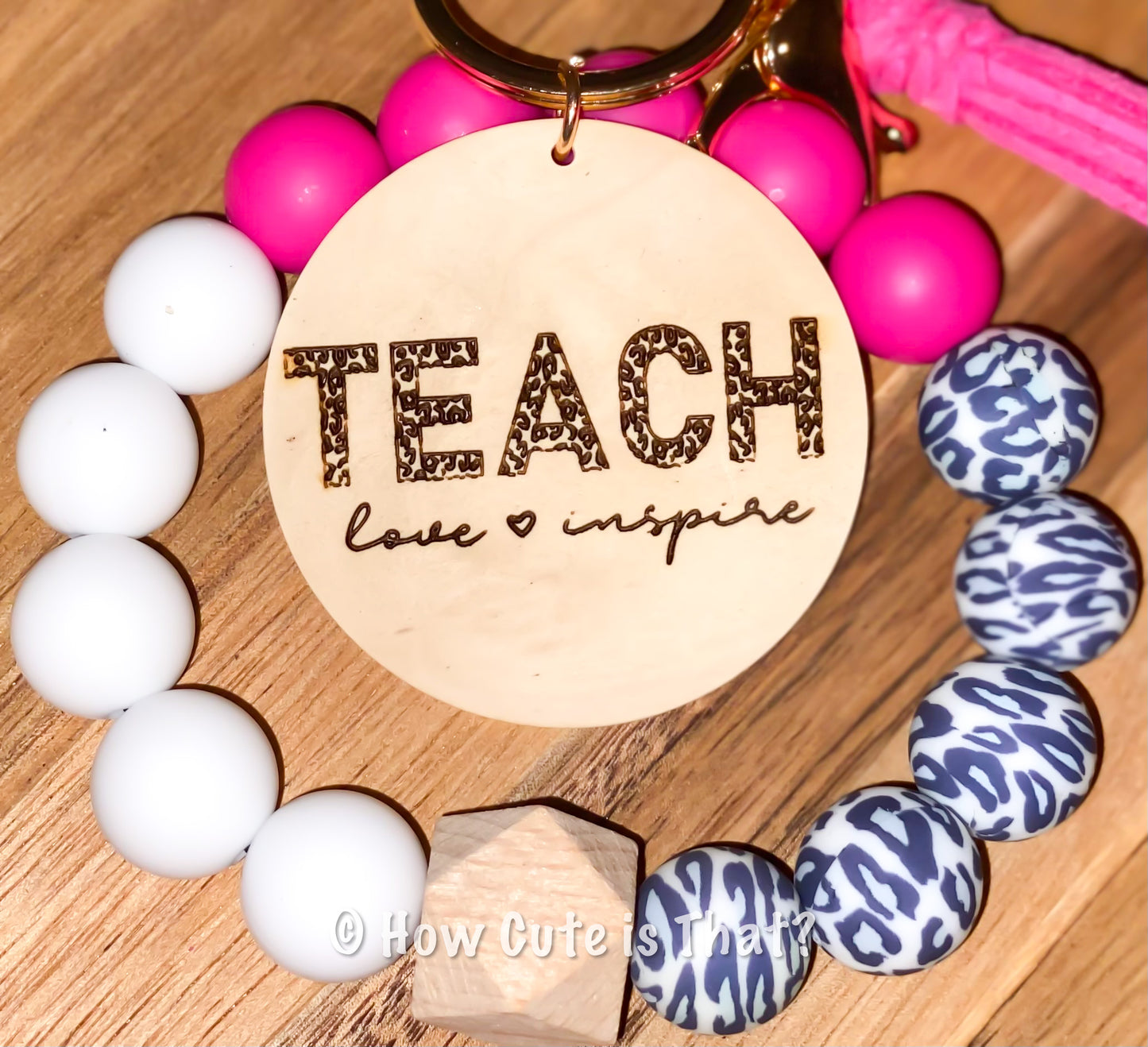 Teach, Love, inspire Teacher Inspired  Silicone Beaded Bracelet Keychain