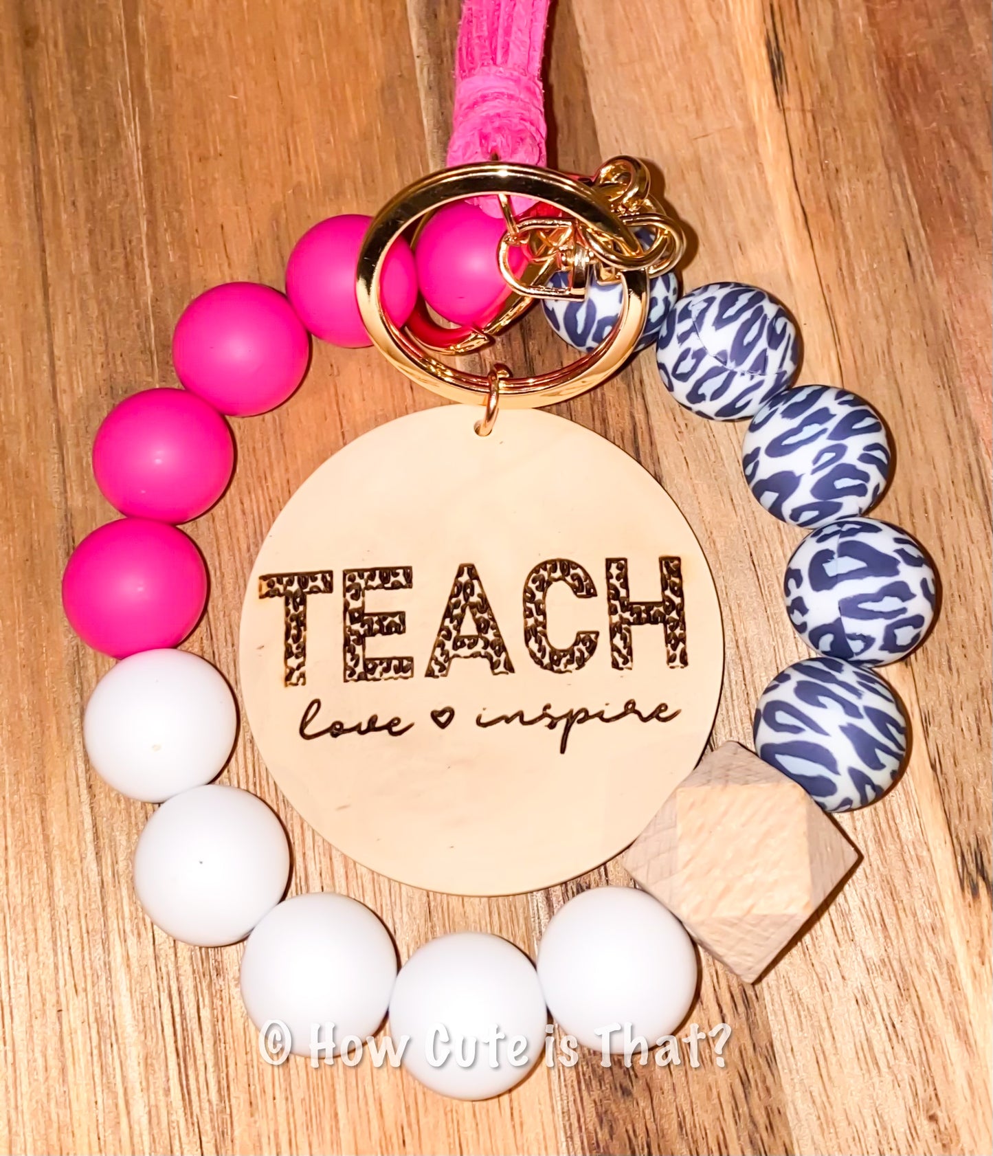 Teach, Love, inspire Teacher Inspired  Silicone Beaded Bracelet Keychain
